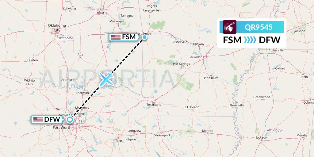 QR9545 Qatar Airways Flight Map: Fort Smith to Dallas