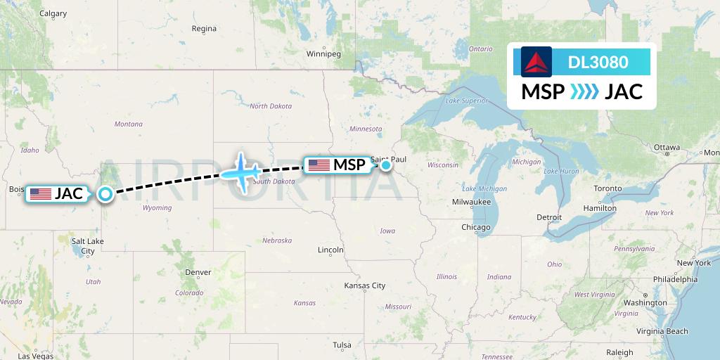 DL3080 Delta Air Lines Flight Map: Minneapolis to Jackson