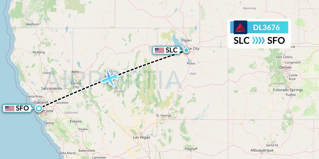 DL3676 Delta Air Lines Flight Map: Salt Lake City to San Francisco