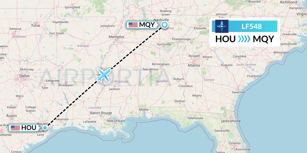 LF548 Corporate Flight Management Flight Map: Houston to Smyrna