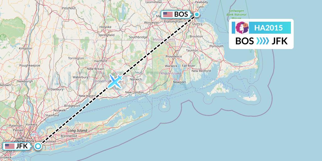 HA2015 Hawaiian Airlines Flight Map: Boston to New York