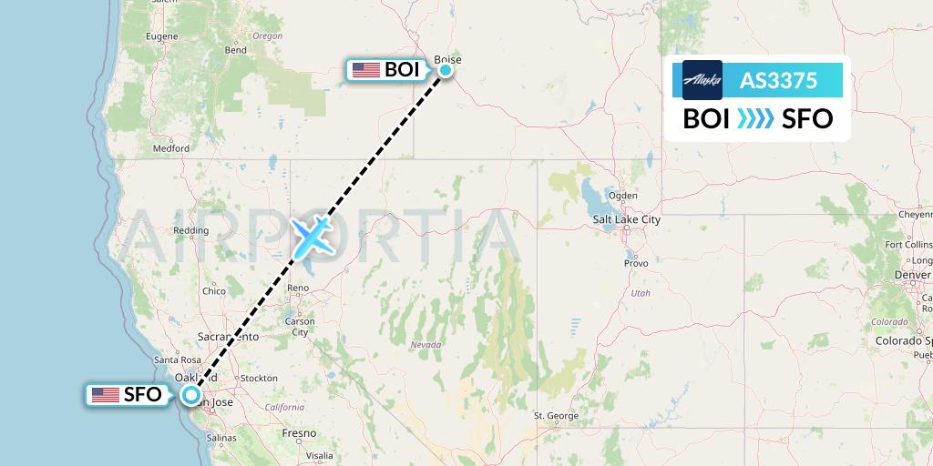 AS3375 Alaska Airlines Flight Map: Boise to San Francisco