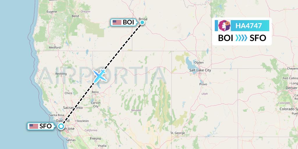HA4747 Hawaiian Airlines Flight Map: Boise to San Francisco