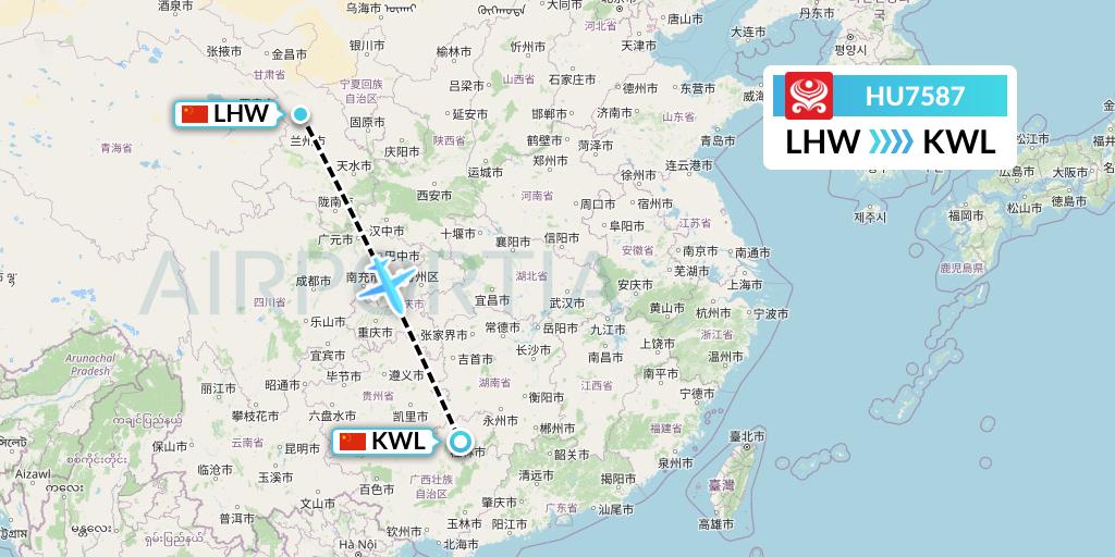 HU7587 Hainan Airlines Flight Map: Lanzhou to Guilin