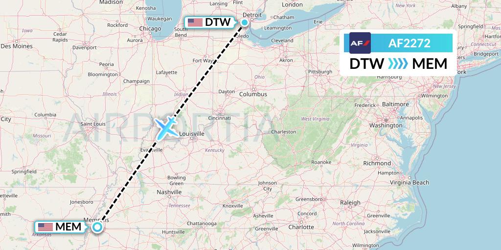AF2272 Air France Flight Map: Detroit to Memphis