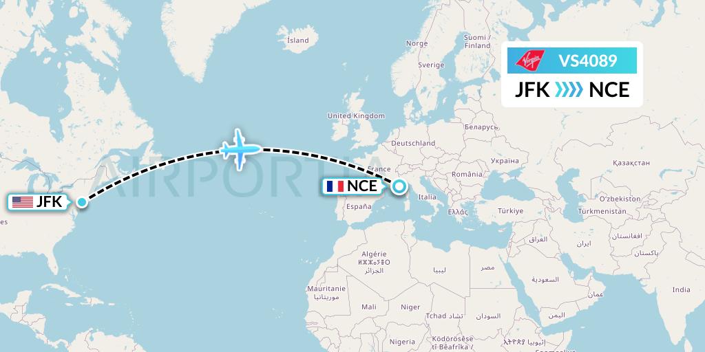 VS4089 Virgin Atlantic Airways Flight Map: New York to Nice