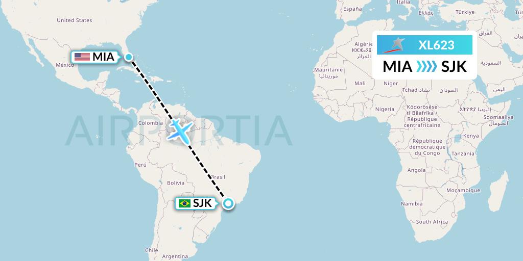 XL623 LATAM Airlines Ecuador Flight Map: Miami to Sao Jose dos Campos