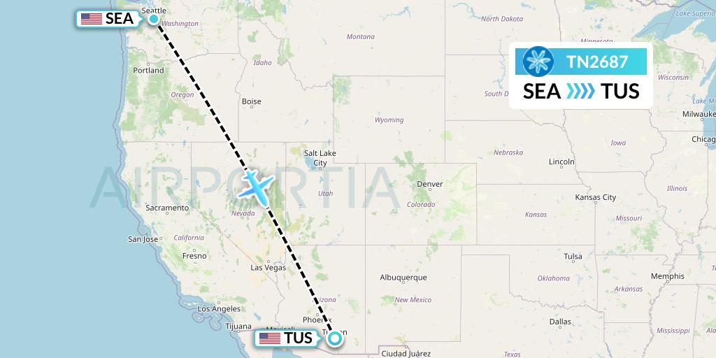 TN2687 Air Tahiti Nui Flight Map: Seattle to Tucson