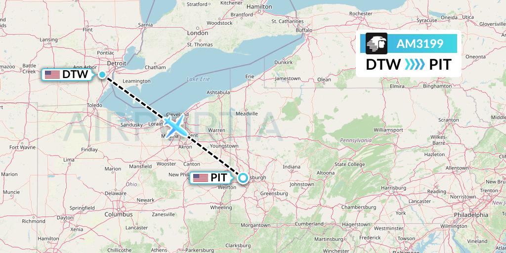 AM3199 Aeromexico Flight Map: Detroit to Pittsburgh
