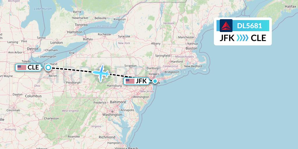 DL5681 Delta Air Lines Flight Map: New York to Cleveland