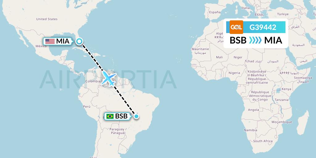 G39442 GOL Transportes Aeros Flight Map: Brasilia to Miami