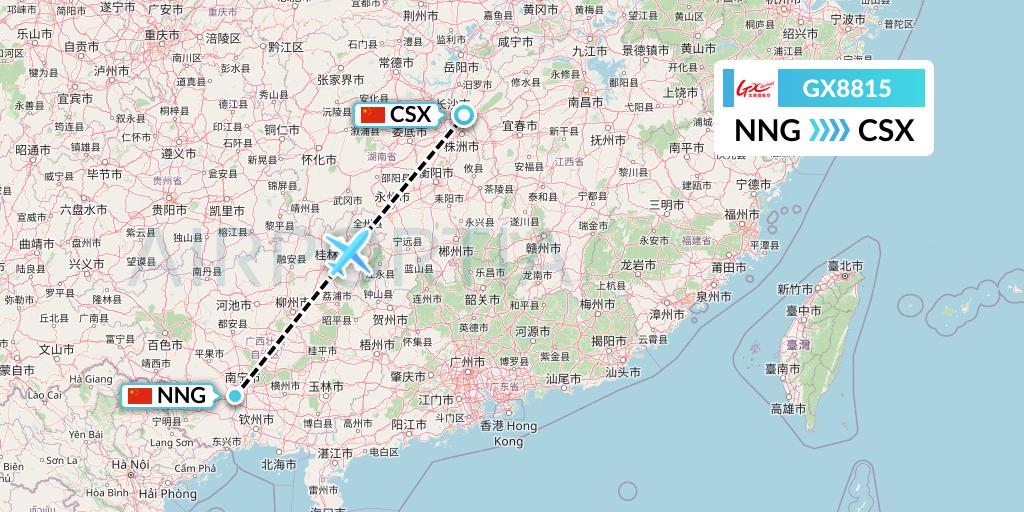 GX8815 GX Airlines Flight Map: Nanning to Changsha