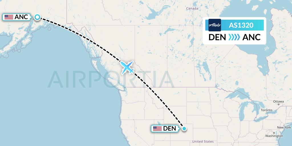 AS1320 Alaska Airlines Flight Map: Denver to Anchorage