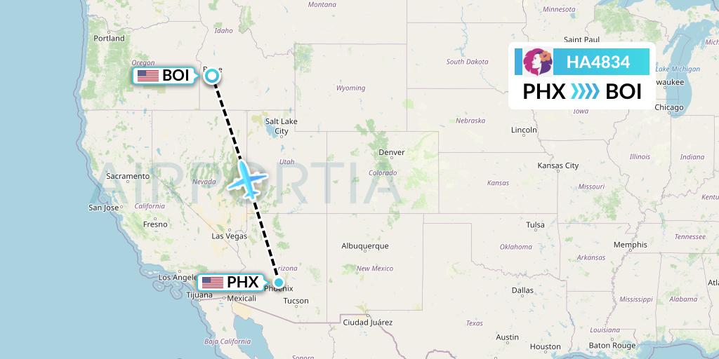 HA4834 Hawaiian Airlines Flight Map: Phoenix to Boise