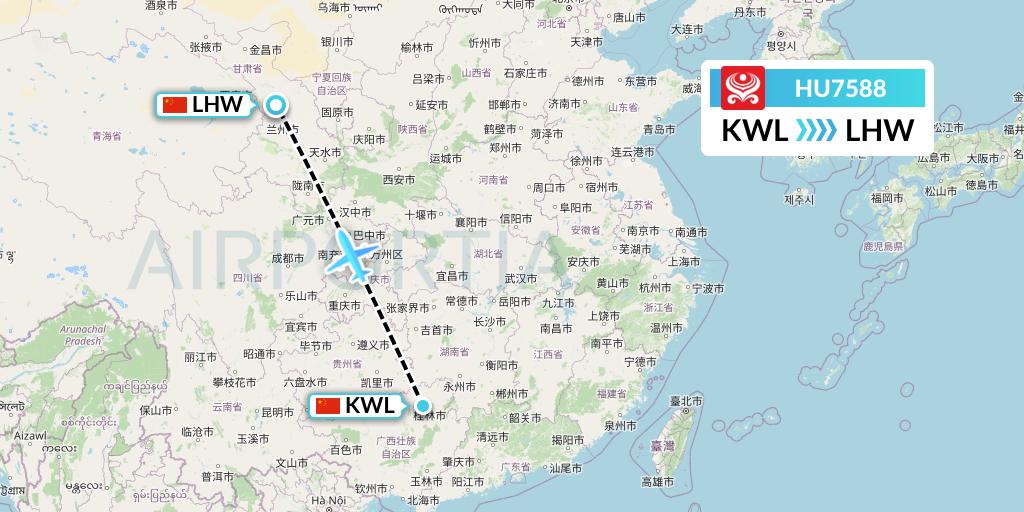 HU7588 Hainan Airlines Flight Map: Guilin to Lanzhou