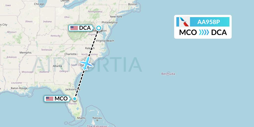 AA958P American Airlines Flight Map: Orlando to Washington