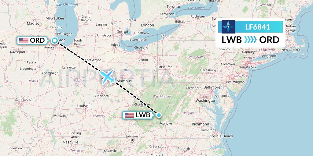 LF6841 Corporate Flight Management Flight Map: Lewisburg to Chicago