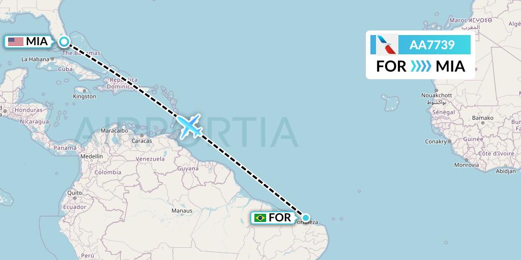 AA7739 American Airlines Flight Map: Fortaleza to Miami