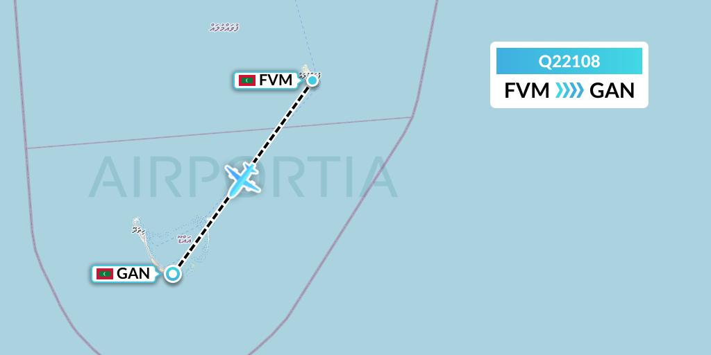 Q22108 Maldivian Flight Map: Fuvahmulah Island to Gan Island