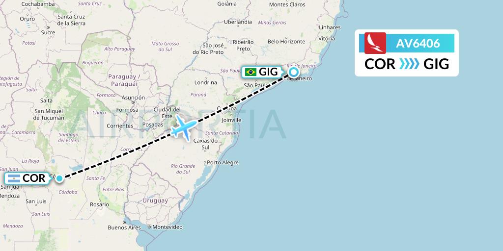 AV6406 Avianca Flight Map: Cordoba to Rio de Janeiro