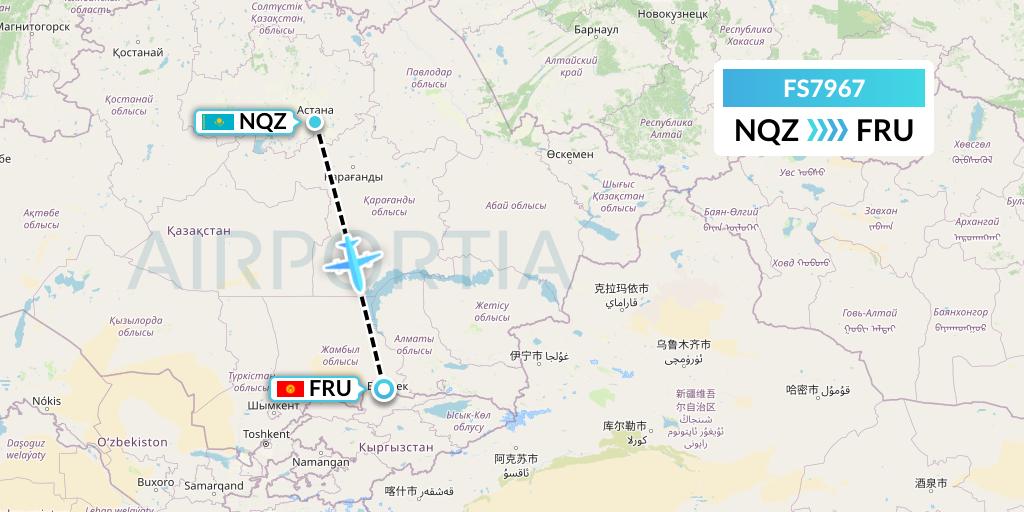 FS7967 Flyr Flight Map: Astana to Bishkek