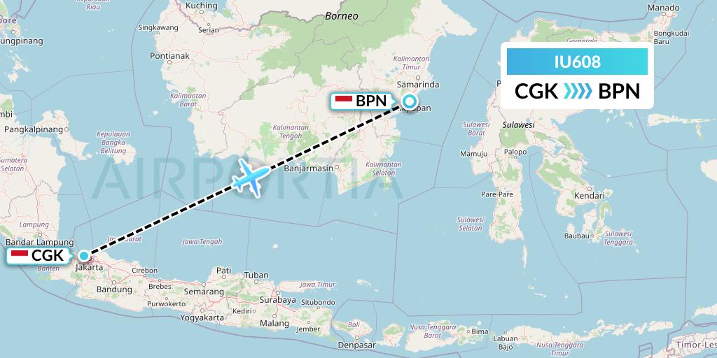 IU608 Pt. Super Air Jet Flight Map: Jakarta to Balikpapan