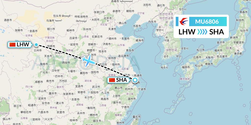 MU6806 China Eastern Airlines Flight Map: Lanzhou to Shanghai