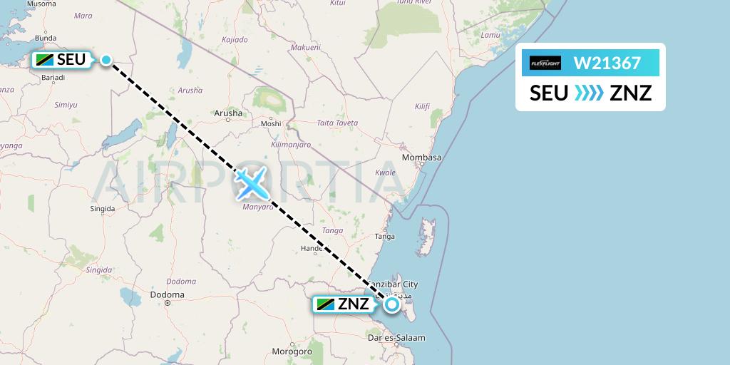 W21367 Flex Flight Flight Map: Seronera to Zanzibar