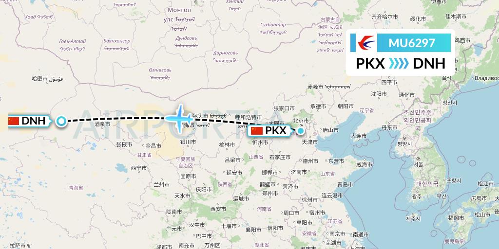 MU6297 China Eastern Airlines Flight Map: Beijing to Dunhuang