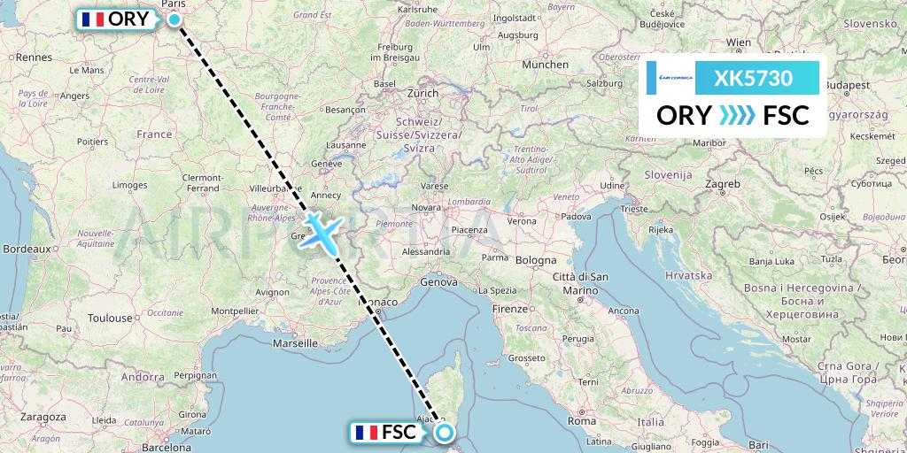 XK5730 Air Corsica Flight Map: Paris to Figari