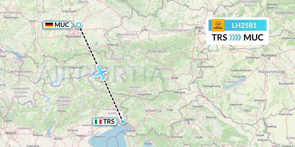 LH2581 Lufthansa Flight Map: Trieste to Munich
