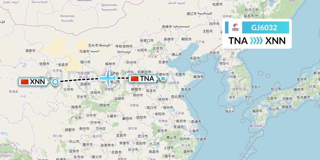 GJ6032 Loong Airlines Flight Map: Jinan to Xining