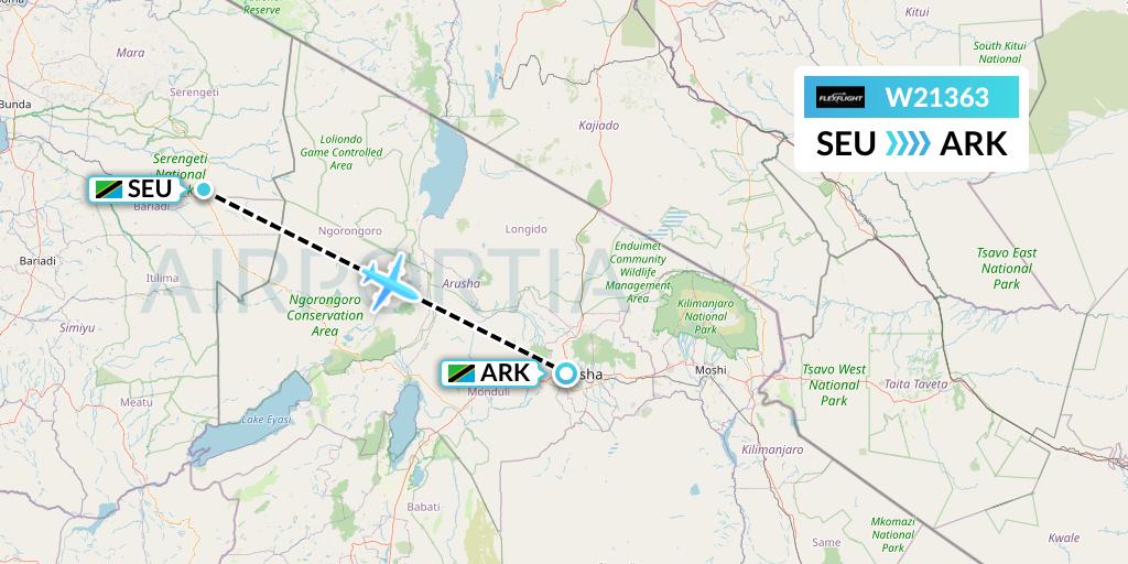 W21363 Flex Flight Flight Map: Seronera to Arusha