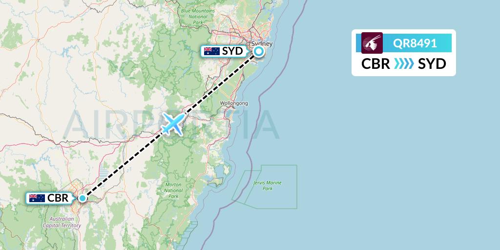 QR8491 Qatar Airways Flight Map: Canberra to Sydney