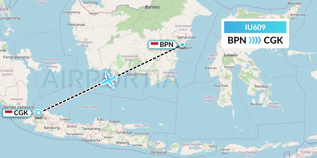 IU609 Pt. Super Air Jet Flight Map: Balikpapan to Jakarta