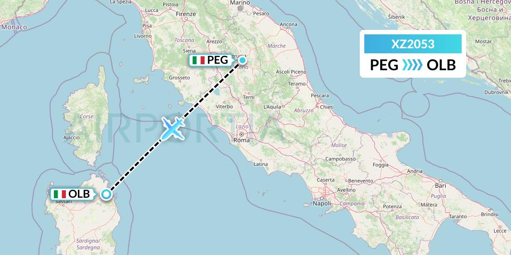 XZ2053 Aeroitalia Flight Map: Perugia to Olbia