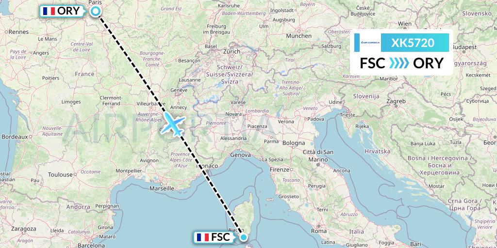 XK5720 Air Corsica Flight Map: Figari to Paris