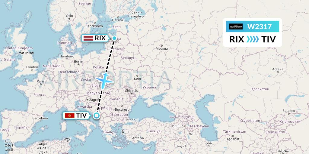 W2317 Flex Flight Flight Map: Riga to Tivat