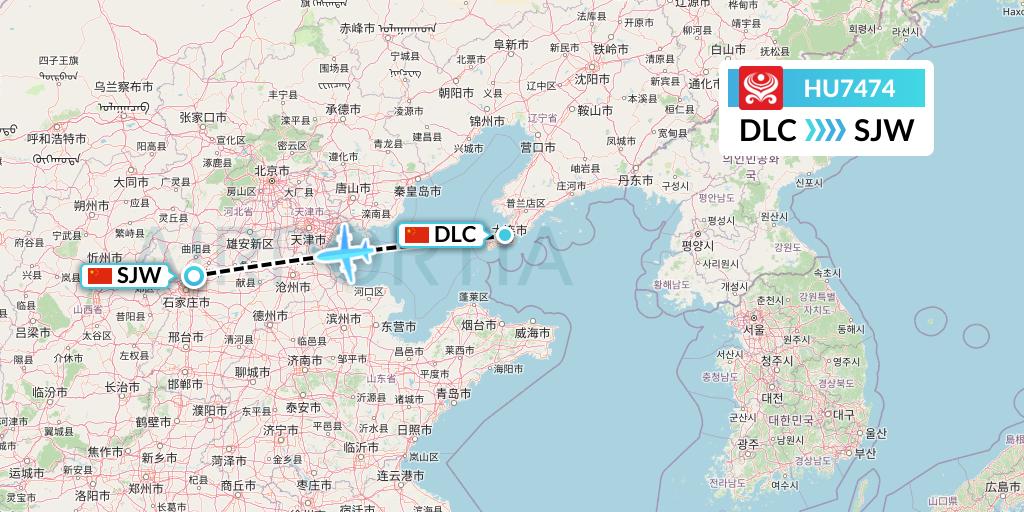 HU7474 Hainan Airlines Flight Map: Dalian to Shijiazhuang