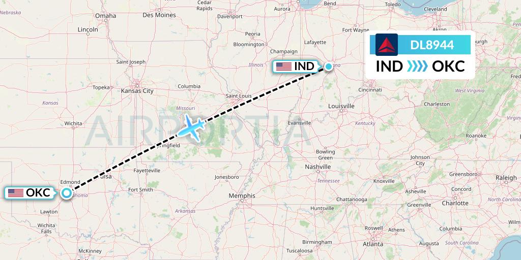 DL8944 Delta Air Lines Flight Map: Indianapolis to Oklahoma City