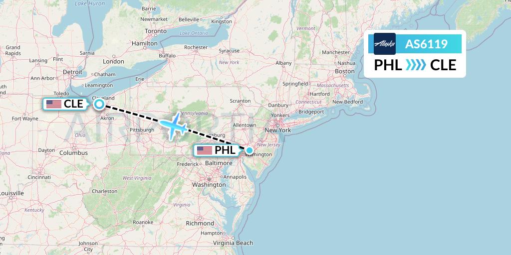 AS6119 Alaska Airlines Flight Map: Philadelphia to Cleveland