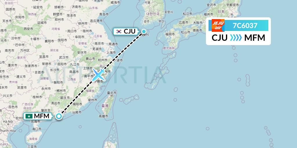 7C6037 Jeju Air Flight Map: Jeju to Macau