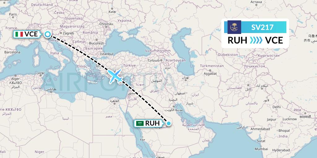 SV217 Saudi Arabian Airlines Flight Map: Riyadh to Venice