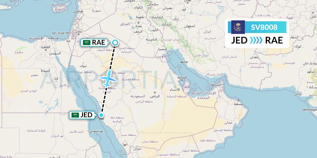 SV8008 Saudi Arabian Airlines Flight Map: Jeddah to Arar