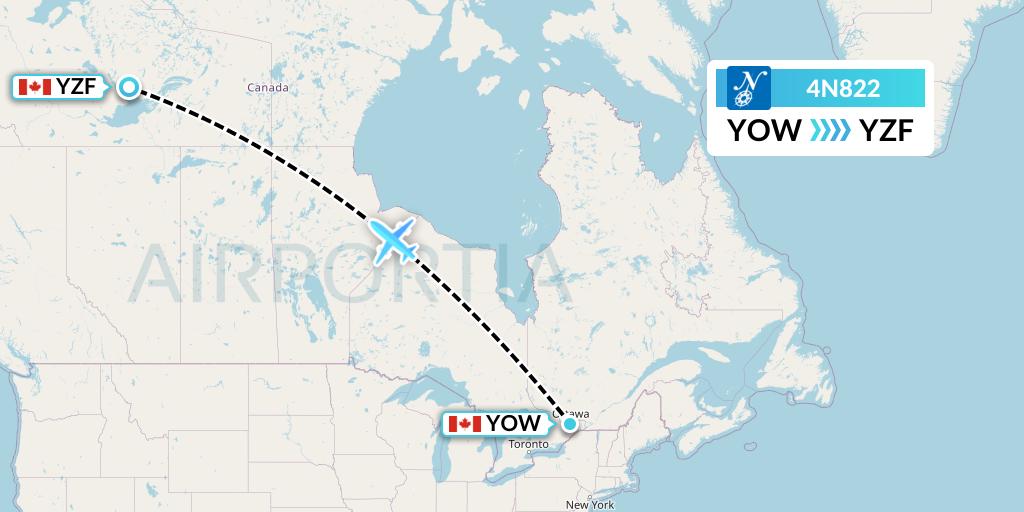 4N822 Air North Flight Map: Ottawa to Yellowknife