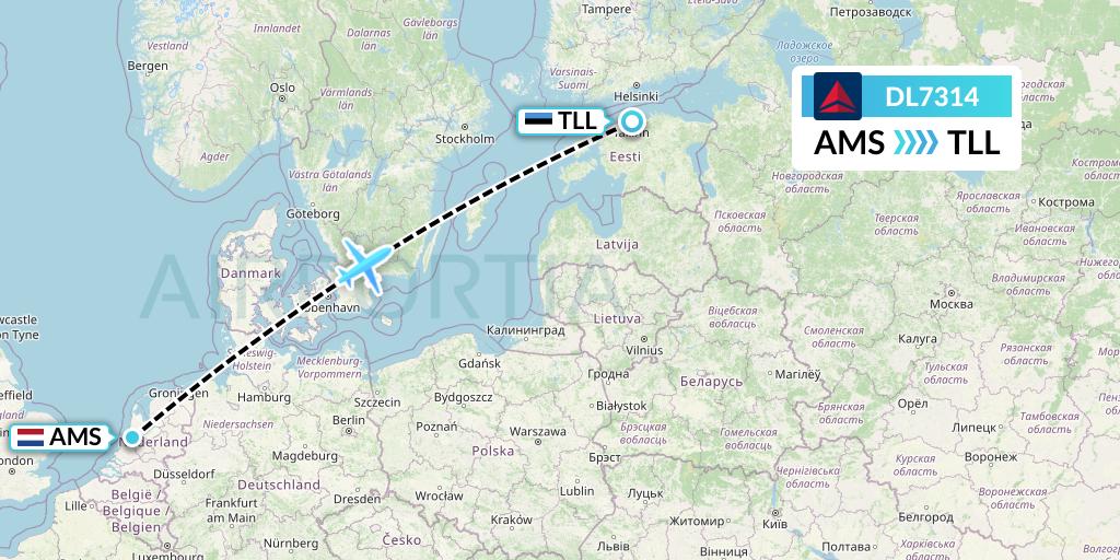 DL7314 Delta Air Lines Flight Map: Amsterdam to Tallinn