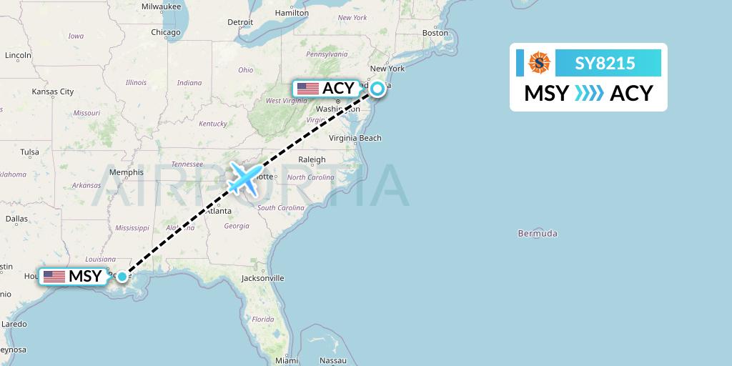 SY8215 Sun Country Airlines Flight Map: New Orleans to Atlantic City