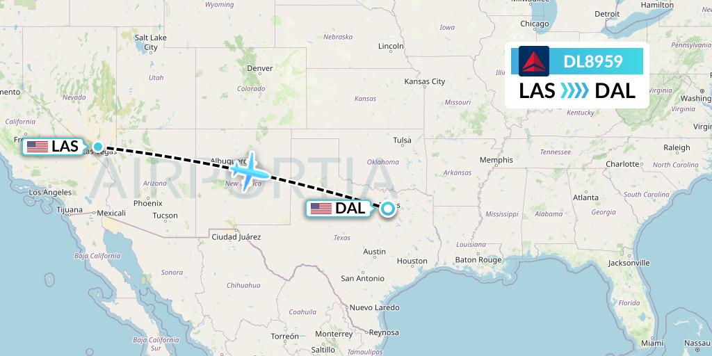 DL8959 Delta Air Lines Flight Map: Las Vegas to Dallas