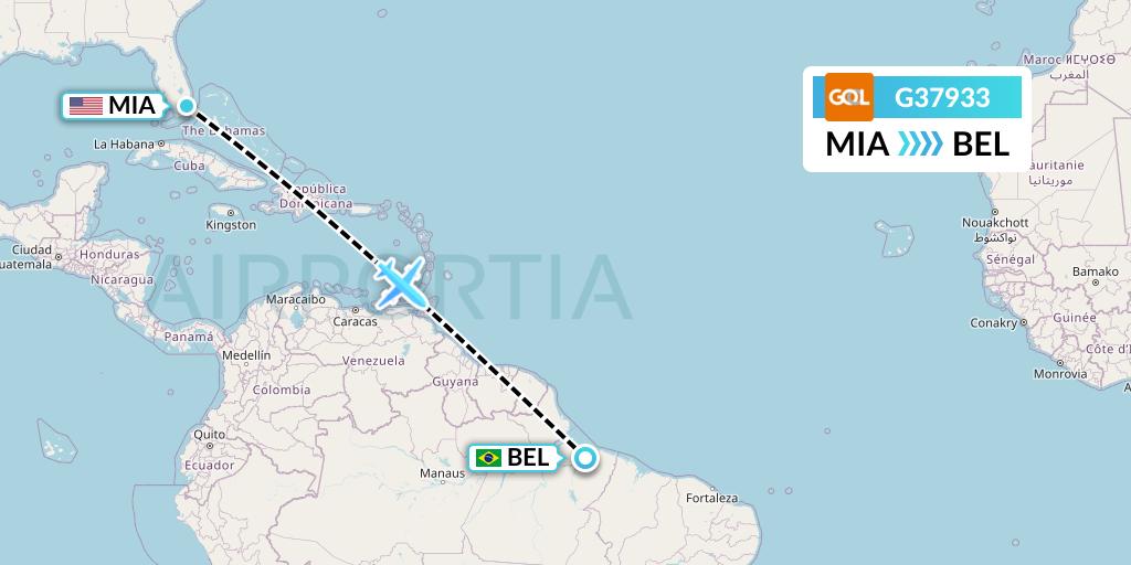 G37933 GOL Transportes Aeros Flight Map: Miami to Belem