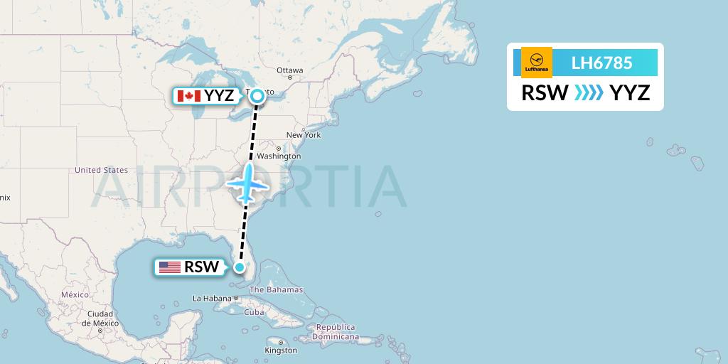 LH6785 Lufthansa Flight Map: Fort Myers to Toronto